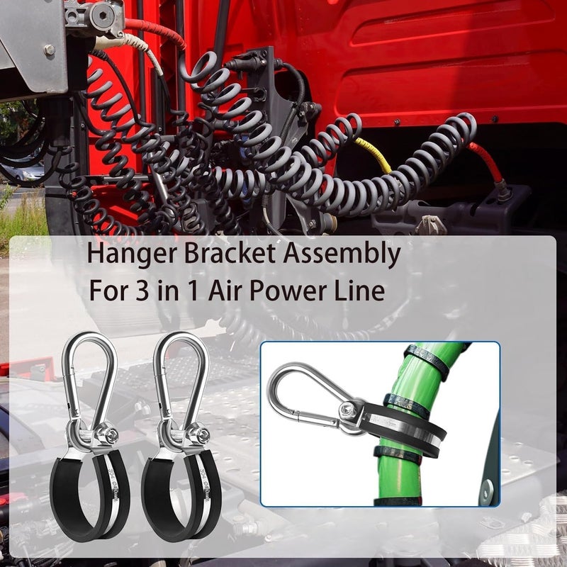 Funnytek Hanger Bracket Mounting Assembly Rubber Cushioned Stainless Steel Airpower Line Clamp for 3-in-1 Wrap Air Hose Lines for Tractor Trailer Semi Truck (2 Pcs) - Image 4